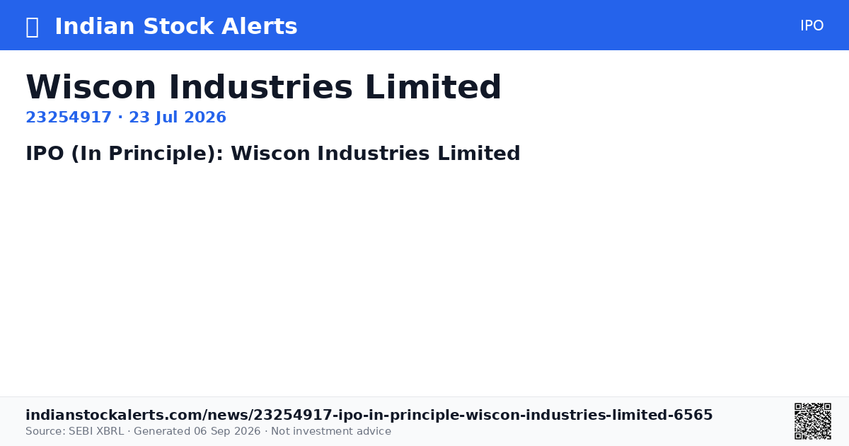 Wiscon Industries Limited — IPO (In Principle): Wiscon Industries ...