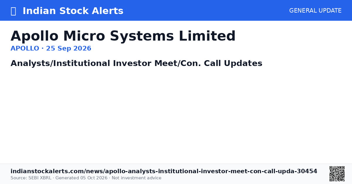 Apollo Micro Systems Limited — Analysts/Institutional Investor Meet/Con ...