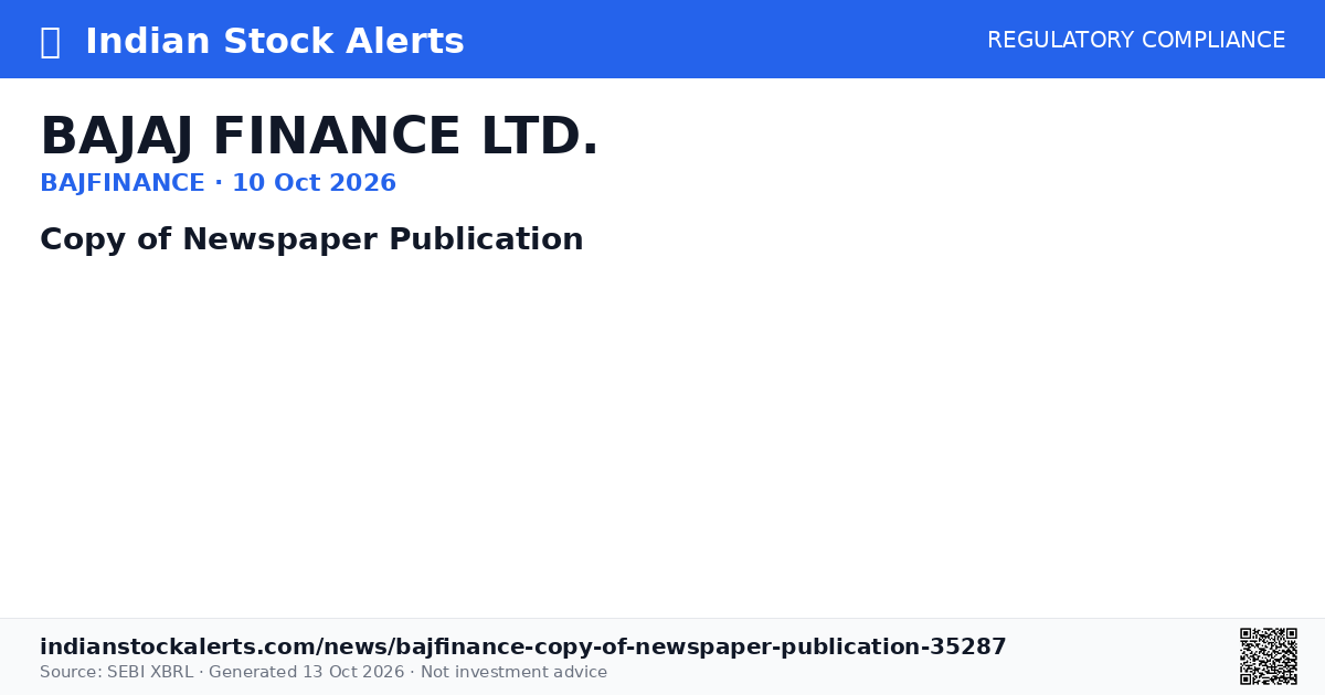 BAJAJ FINANCE LTD. — Copy of Newspaper Publication · Indian Stock Alerts
