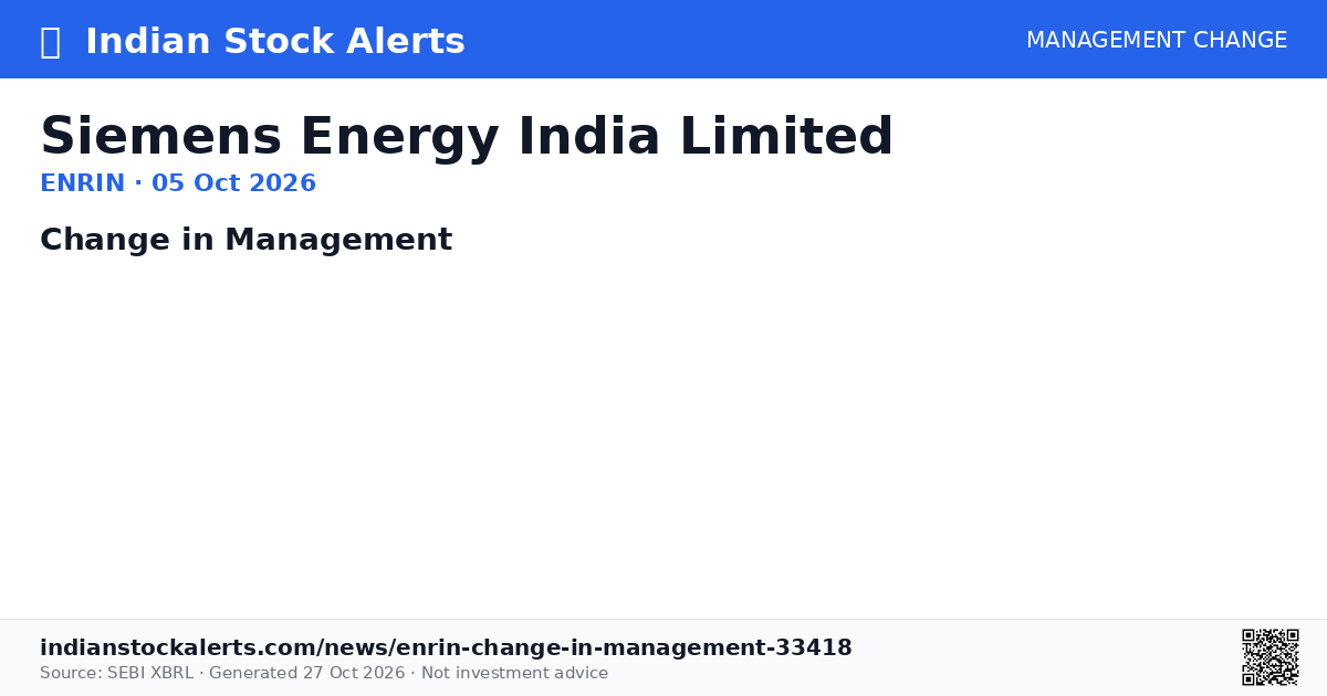 Siemens Energy India Limited — Change in Management · Indian Stock Alerts