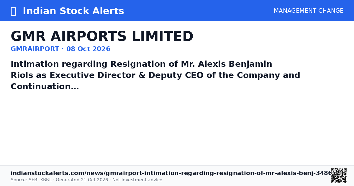 GMR AIRPORTS LIMITED — Intimation regarding Resignation of Mr. Alexis ...