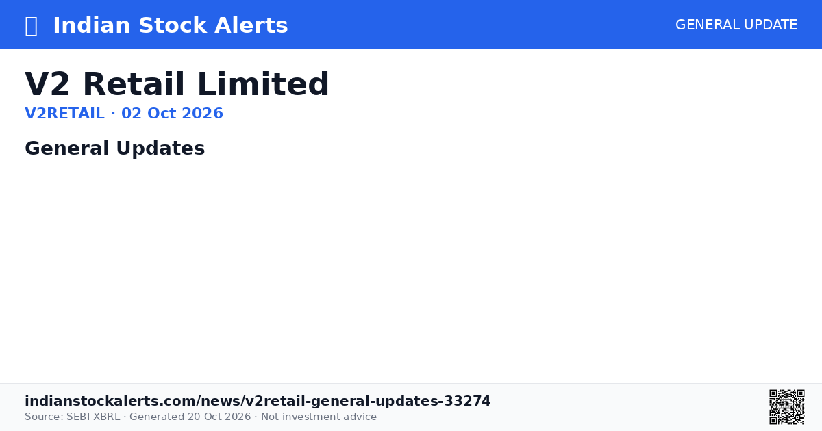 V2 Retail Limited — General Updates · Indian Stock Alerts